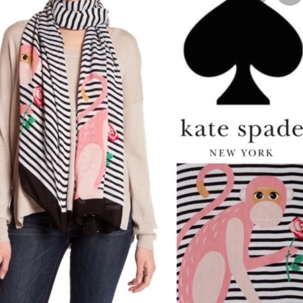 NEW Kate Spade Monkey Rose Shawl Scarf🌹🐒 ♠️ - Picture 2 of 7